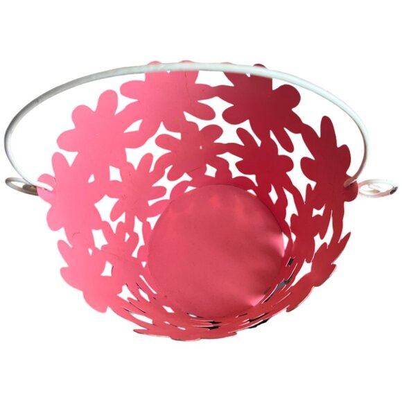 RARE: Vtg Metal Cut-out Daisy Pink Basket White Handle Phillipines Spring Easter - Picture 8 of 13